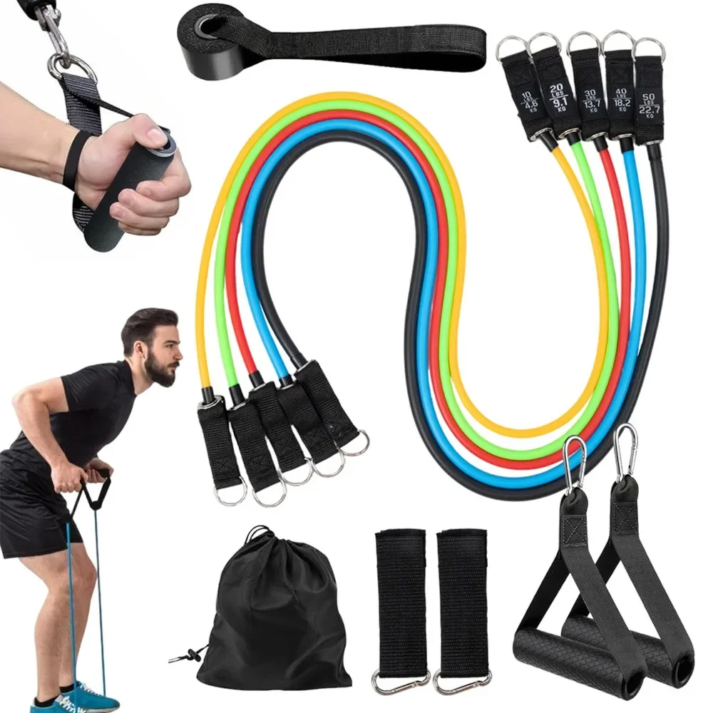 5-teiliges tragbares Widerstandsband-Set mit 5 verschiedenen Widerstandsstufen, komplettes Trainingsset inklusive Türanker, weichen Griffen und Fußgelenkriemen, elastische Trainingsbänder für Yoga,