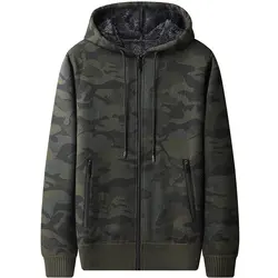 2024 Mens Zip Up Hoodie Camouflage Heavyweight Winter Hooded Sweatshirt Fleece Lined Warm Jacket Male Streetwear Casual Hoodies