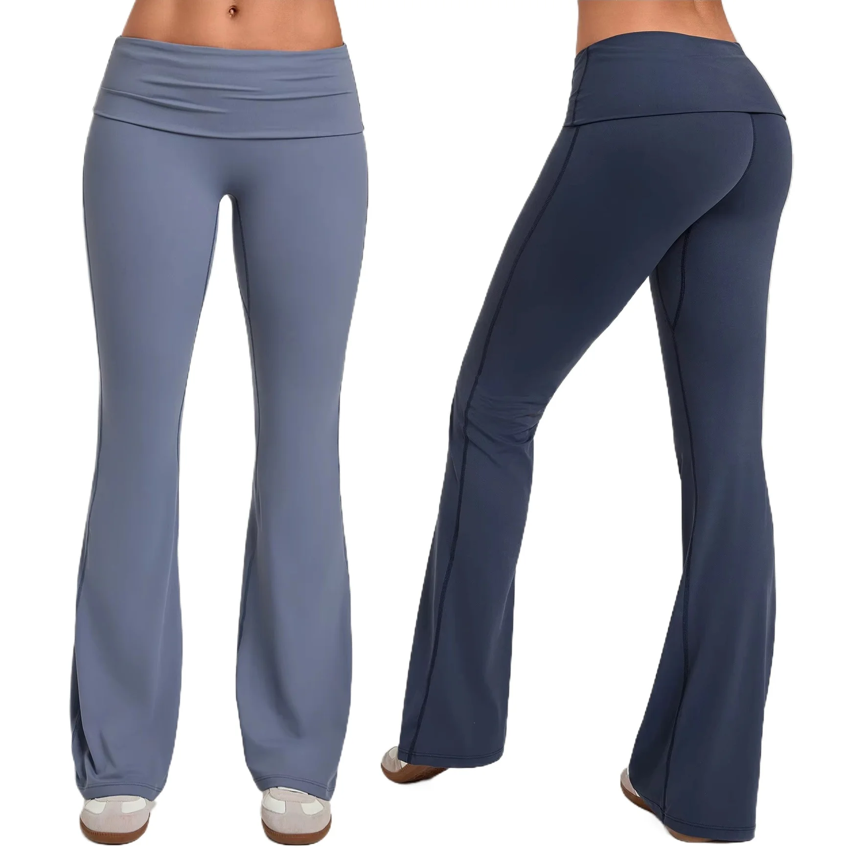 Women High Waist Yoga Pants Flared Leggings Ruched Back Butt Lift Wide Waistband Gym Fitness Pilates Workout Bell Bottom Trouser