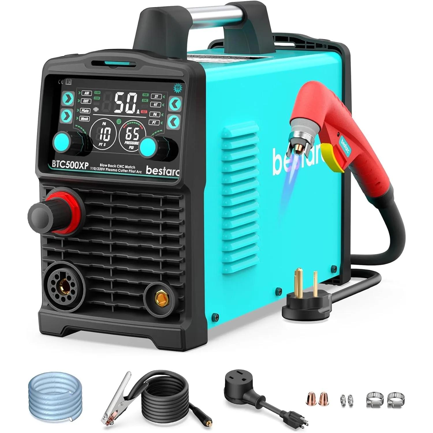 Plasma Cutter 50Amp Blow Back Pilot Arc Technology 110V/220V Dual Voltage Non-HF CNC Cutting Machine Digital Screen Display USA