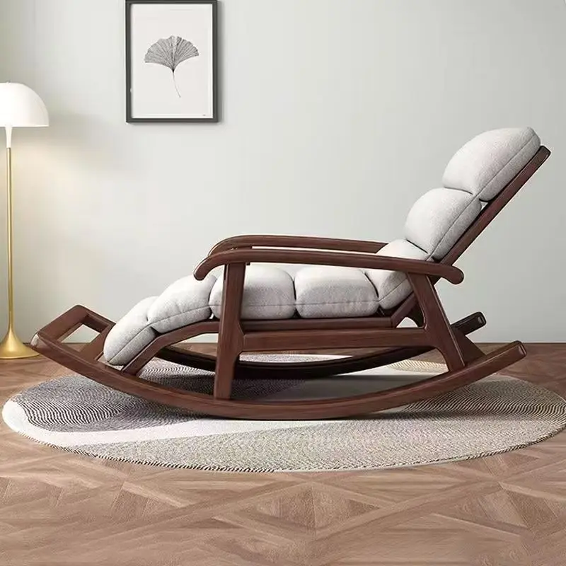 New Chinese style all solid wood walnut lazy bedroom rocking chair living room adult elderly lunch break sleeping recliner leisu
