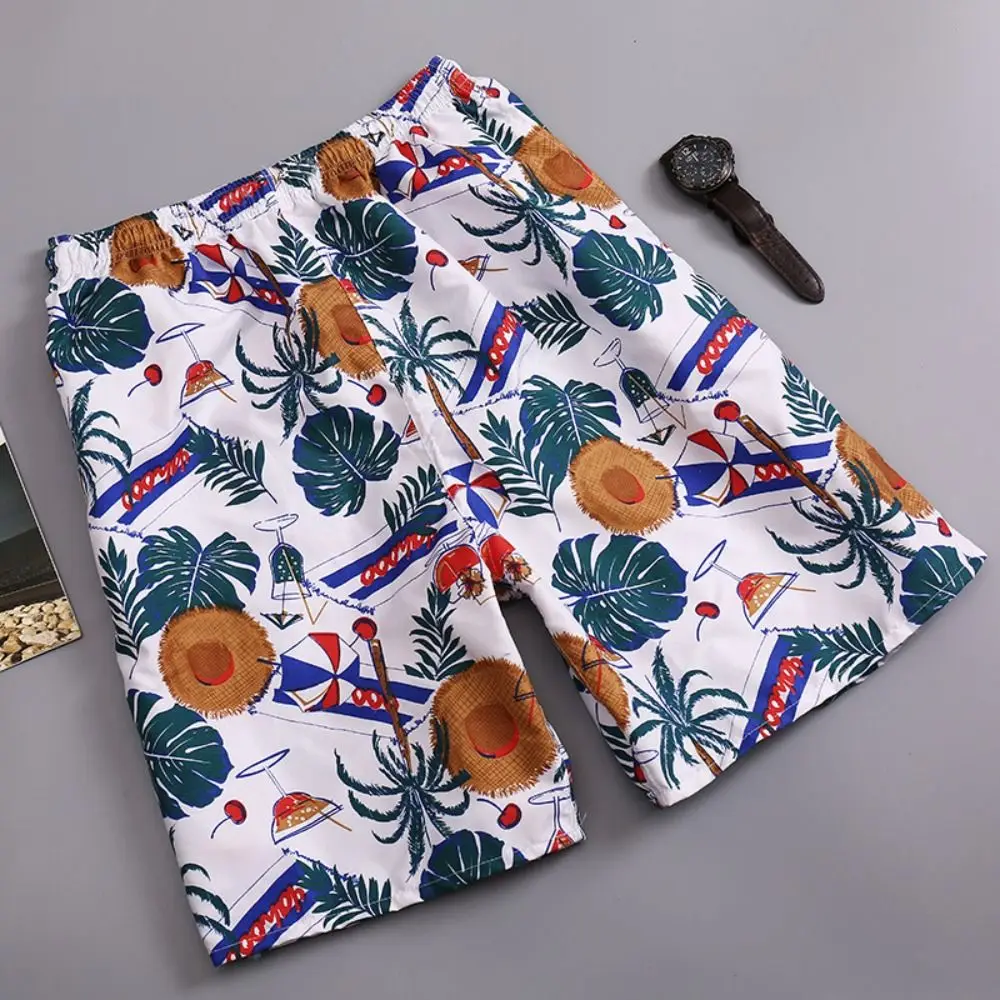 

New Summer Swimming Shorts Trunks Men Drawstring Quick Dry Beach Shorts Casual Running Gym Pants Print Surf Shorts