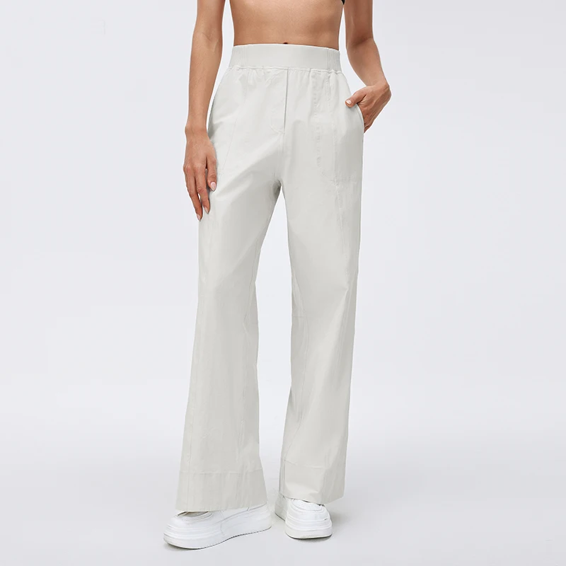 Damen High-Waist Yoga-Hose Einfarbige Weite Beinweite Workout-Hose Lose Atmungsaktive Schnelltrocknende Laufhose Damen-Sportbekleidung – Detail 2