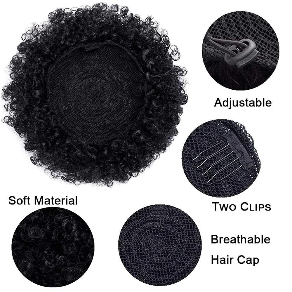 Monglian Afro Kinky Curly Ponytail Human Hair Ponytail For Black Women Drawstring Ponytail Puff Kinky Curly Ponytail Wigs Wigbow