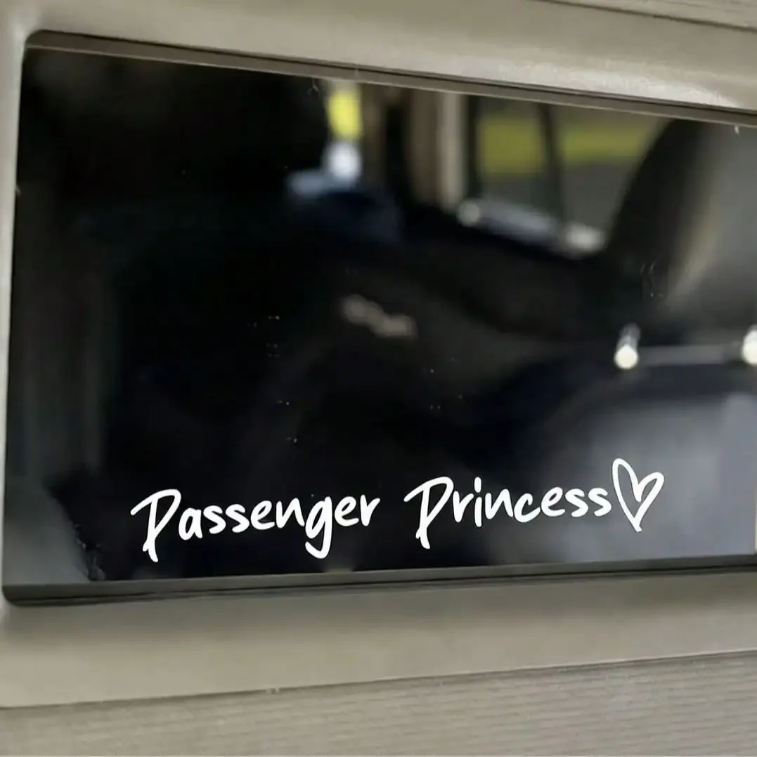 Quote Passenger Princess Decal, Heart Accent Design Vinyl Sticker for Car Rearview Mirror Styling Decor