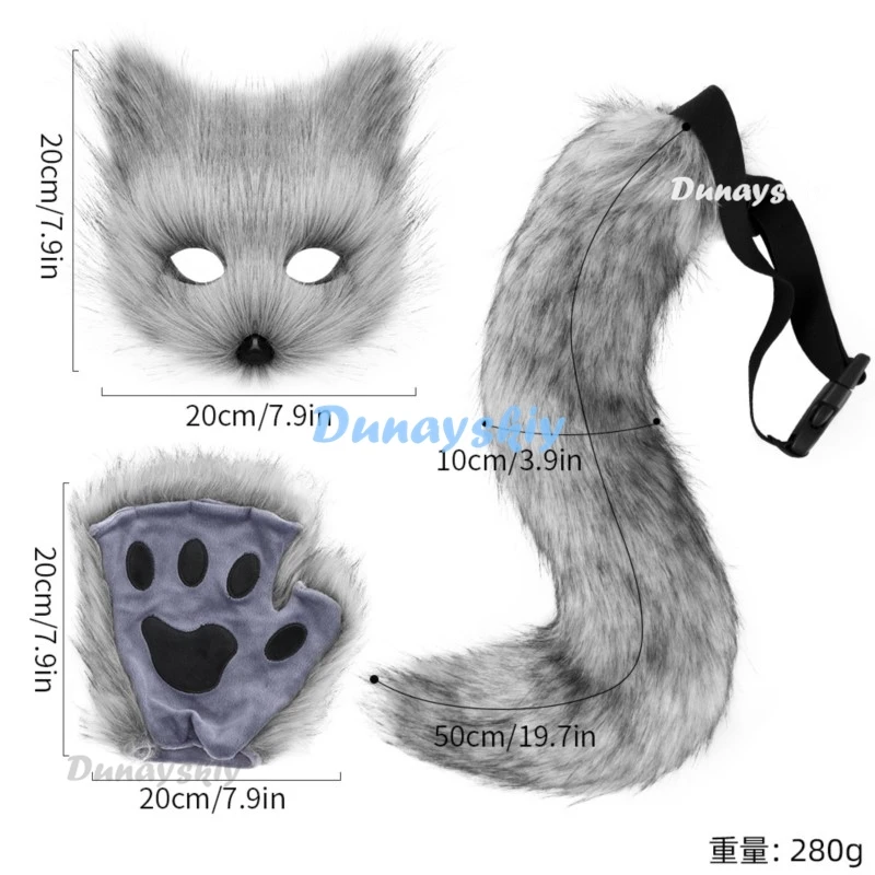 섹시한 여자 고양이 여우 코스프레 소품, 머리띠 꼬리 마스크, 머리 장식 봉제 귀 꼬리 장갑, 애니메이션 사랑스러운 로리타 코스프레 소품 세트, 신제품