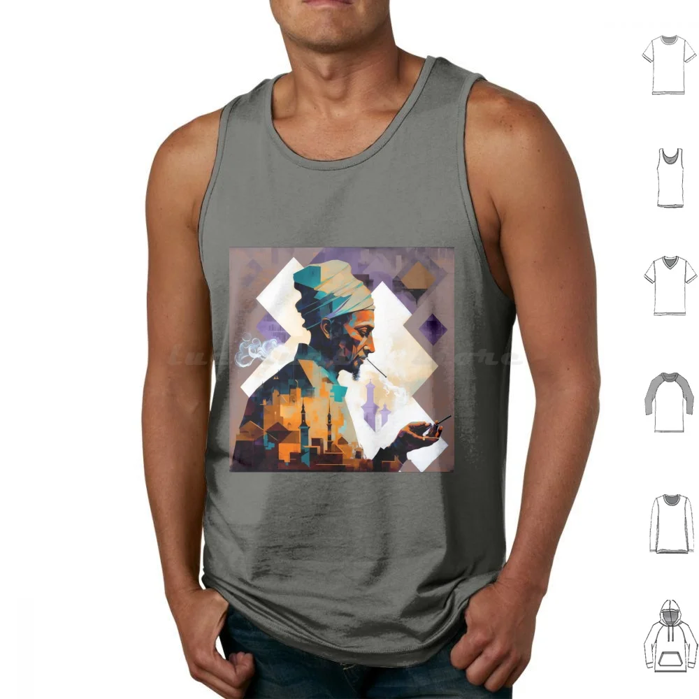 Arabic / Ottoman Man Smoking Tank Tops Print Cotton Dirilis Ertugrul Turkish Turkey Famous Medieval Swords Vector