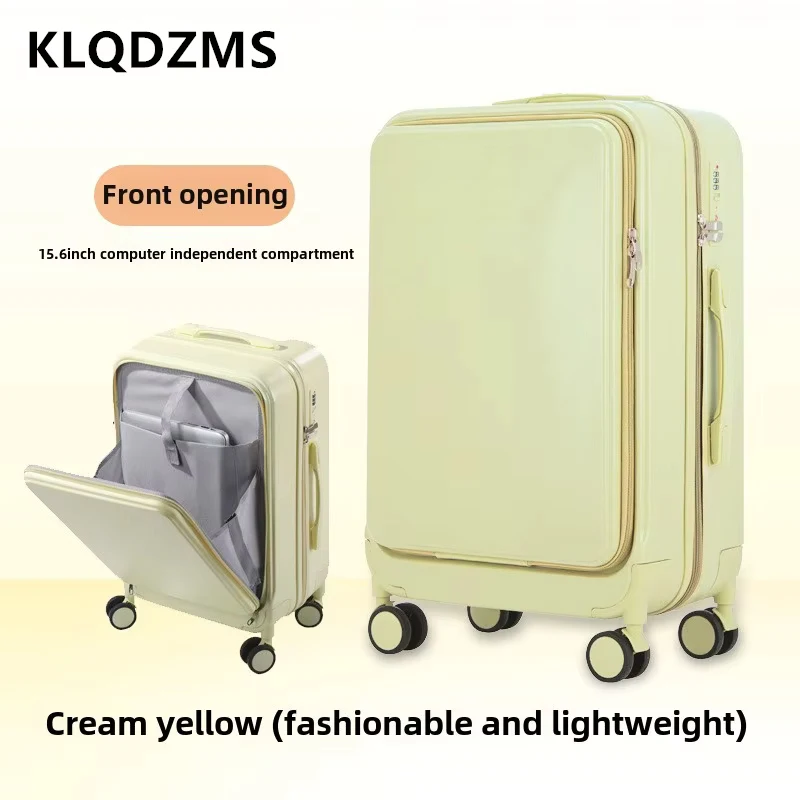 

KLQDZMS 20"22"24"26 Inch Suitcase on Wheels Front Opening Boarding Case USB Charging Multifunctional Trolley Case Cabin Luggage