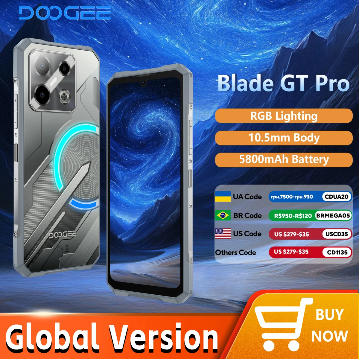 DOOGEE Blade GT Pro 5G Rugged Phone 6.72'' 12GB 512GB 100MP AI Camera 5800mAh Battery LED light Effect Smartphone