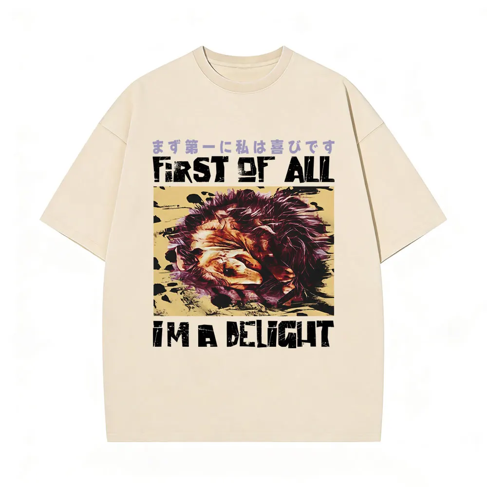 

First of All I'm A Delight T-shirt Funny Japanese Style Opossum Vintage Washed T Shirts Men Women Casual Cotton Tees Streetwear