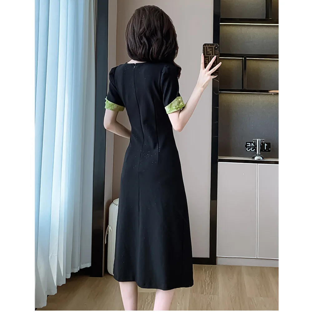 EIYOVVI 2024 Summer Chinese Style Celebrity Charm Shining Elastic Slim Fit Tether Long Split Dress Elegant Contrasting Colors