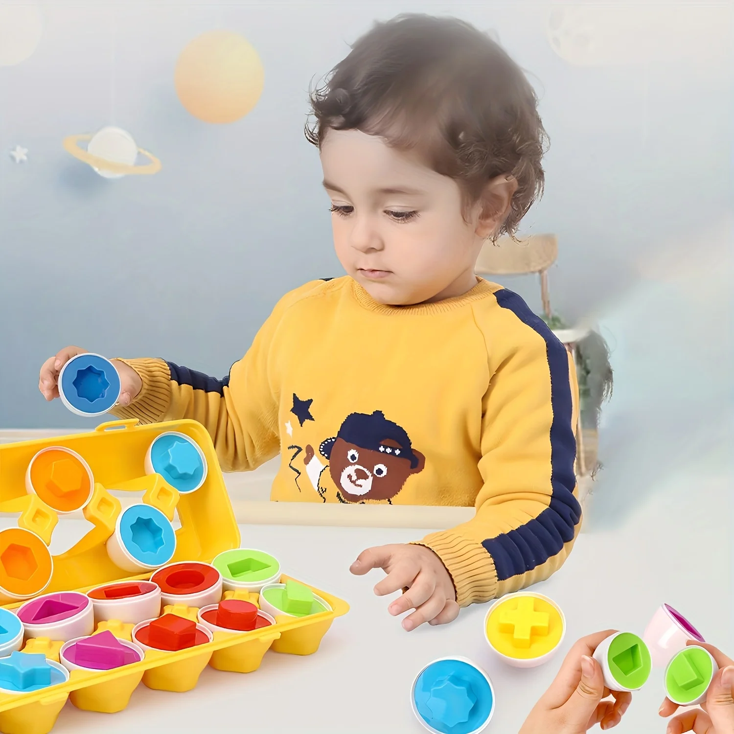 12/6 قطعة ألعاب متطابقة الألوان والشكل مقلدة على شكل بيضة مع صندوق تخزين - مجموعة ألعاب تعلم الشكل واللون الهندسي للأطفال #2