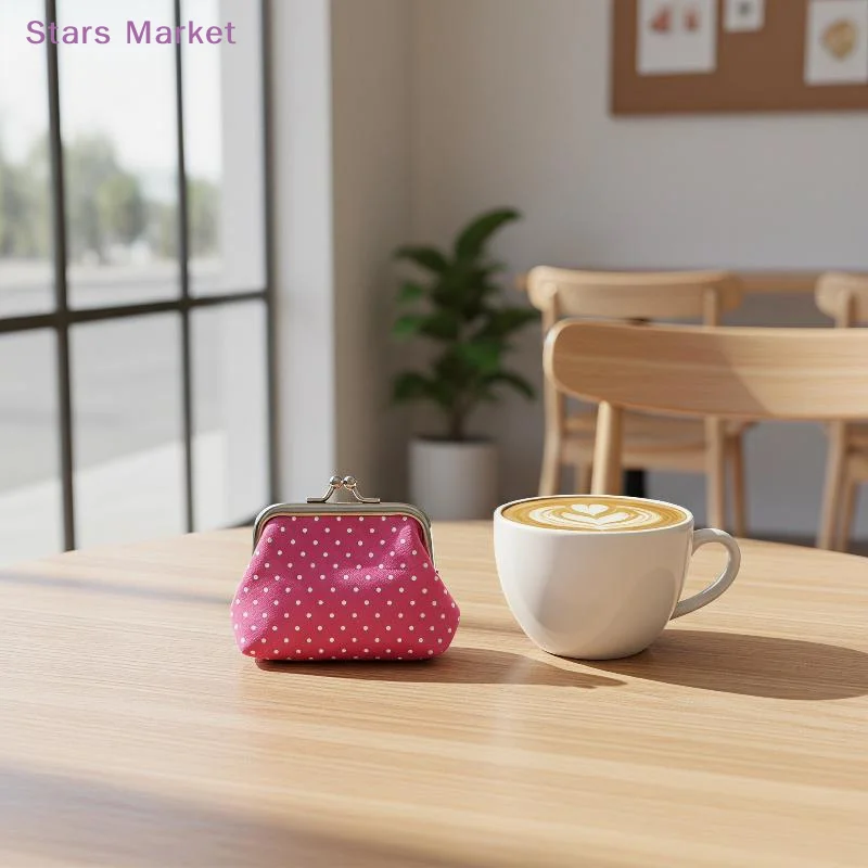 Women's Kiss Lock Pocket Coin Purse Polka Dot Mini Lightweight Pouch Portable Storage Bag for Travel Lipstick Carry