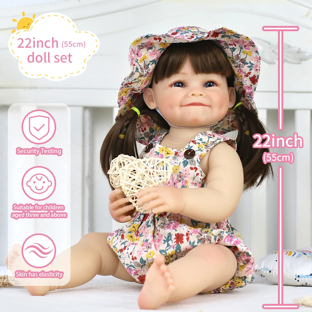 Muñecas Reborn de 55CM para bebé, cuerpo completo, vinilo suave, silicona, Raya, tacto suave realista, muñeca de alta calidad, regalo de cumpleaños y Navidad para niña