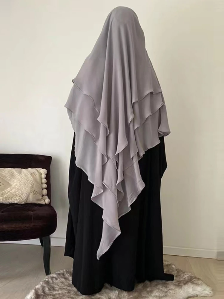 3 Layers Chiffon Long Khimar Women Muslim Hijab Prayer  Eid Hijabs Headscarf Shawl Veil Long Three-Layer Djellaba Niqab