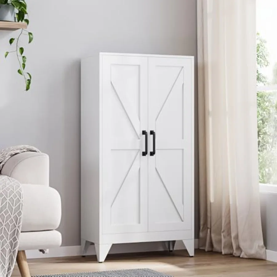 

Белый металлический кухонный шкаф для хранения с 2 дверцами и 3 регулируемыми полками для кухни, гостиной, столовой