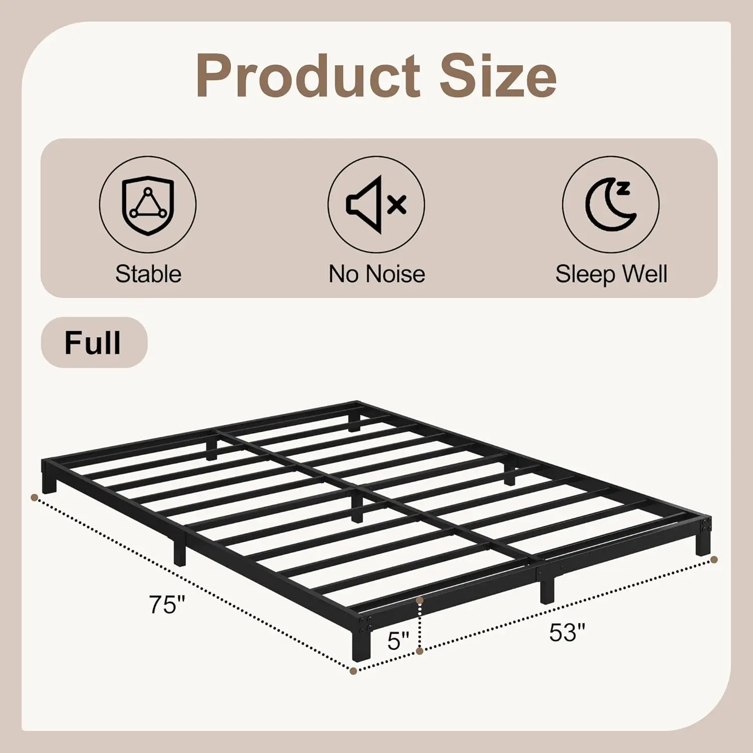 Heavy Duty Full Size Bed Frame Low Profile, No Box Spring Needed, Easy Assembly, Noise Free, Black