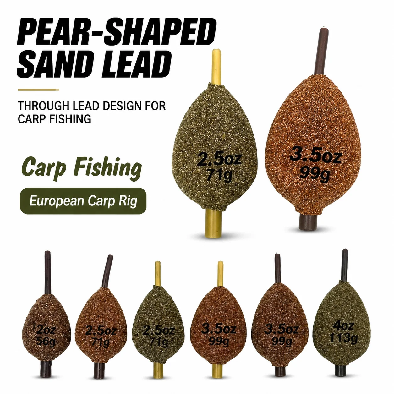 Carp Fishing Pear In-line Lead Sandblasted Sinker for Running Rig Anti-Tangle Inline Weight Tackle Accessories