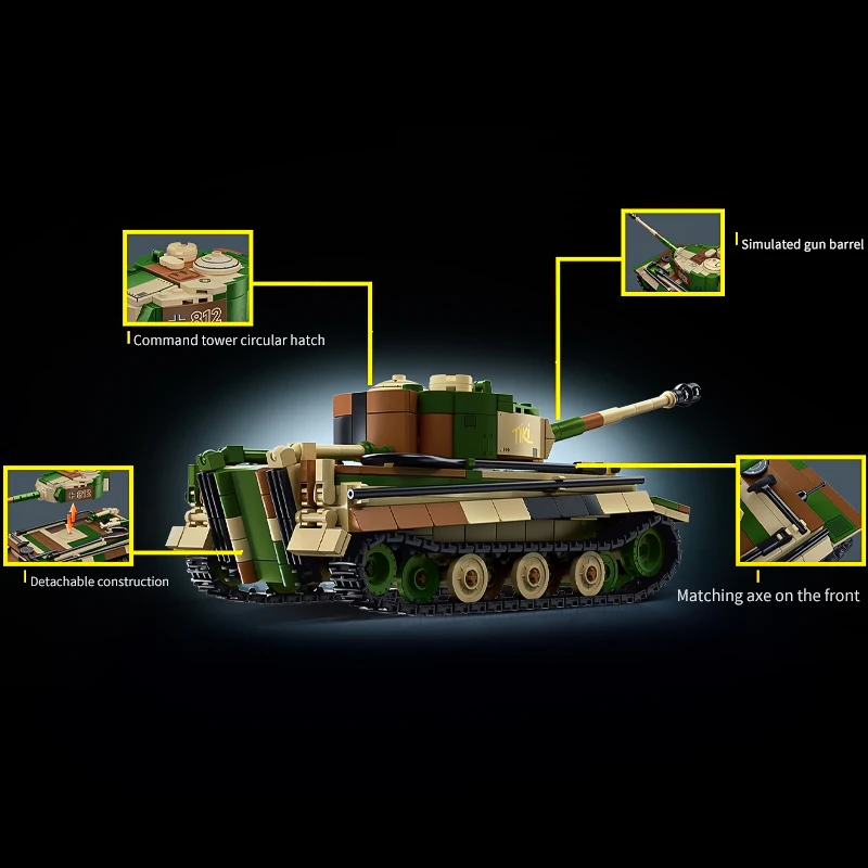 제2차 세계 대전 타이거 킹 타이거 중전차 건설 군사 시리즈 지능형 장난감 조립 모델 장갑 위장 에디션