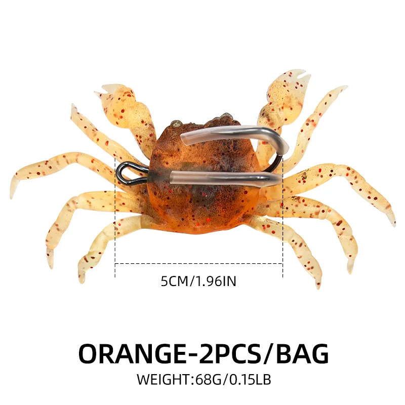 2 PCS 3D Simulation Rubber Crab Soft Fishing Lures with Double Hook Sea Fishing Bait Trap Sinking Swimming Tackle Accessories