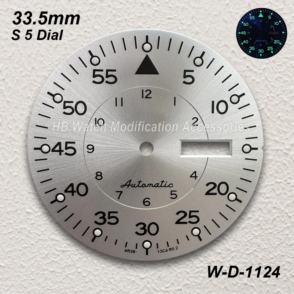 33.5mm S 5 Logo Sunray Dial Fit NH36/4R36 Movement Green Luminous High Quality Watch Modification Accessories view 3