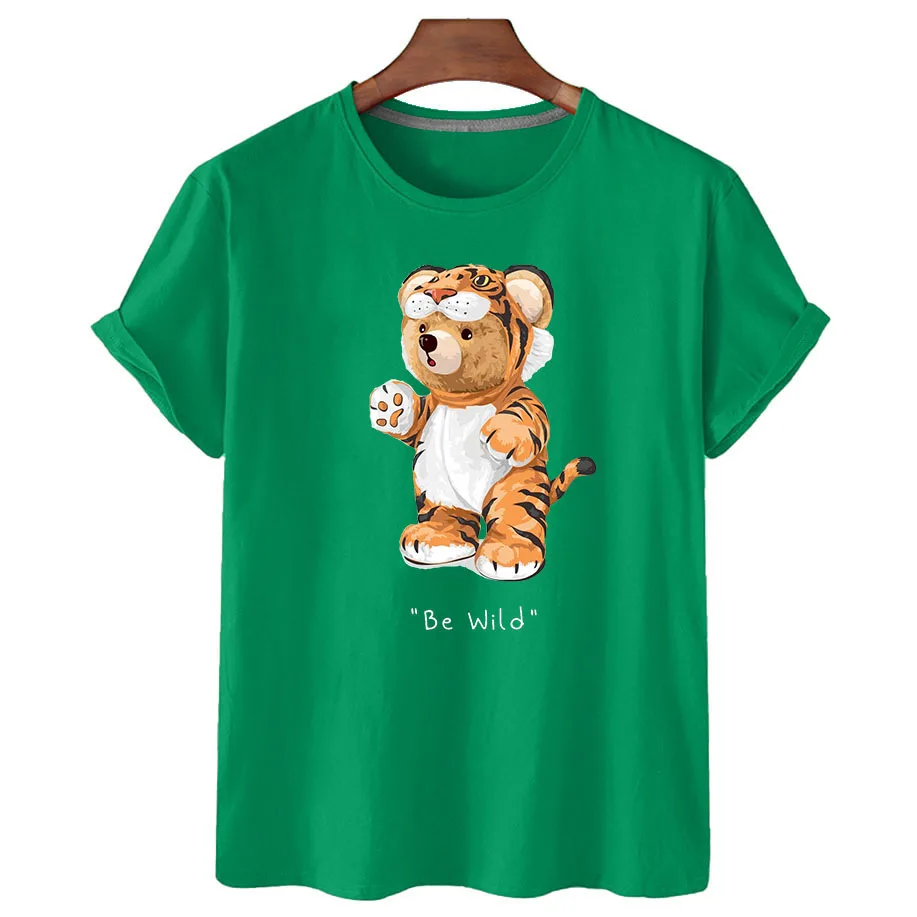 

100% Cotton Tiger Bear Print T-shirt Women's Summer Short Sleeve T-shirt 2022 Women's Fashion Shirt Unisex O-Neck T-shirt S-4XL