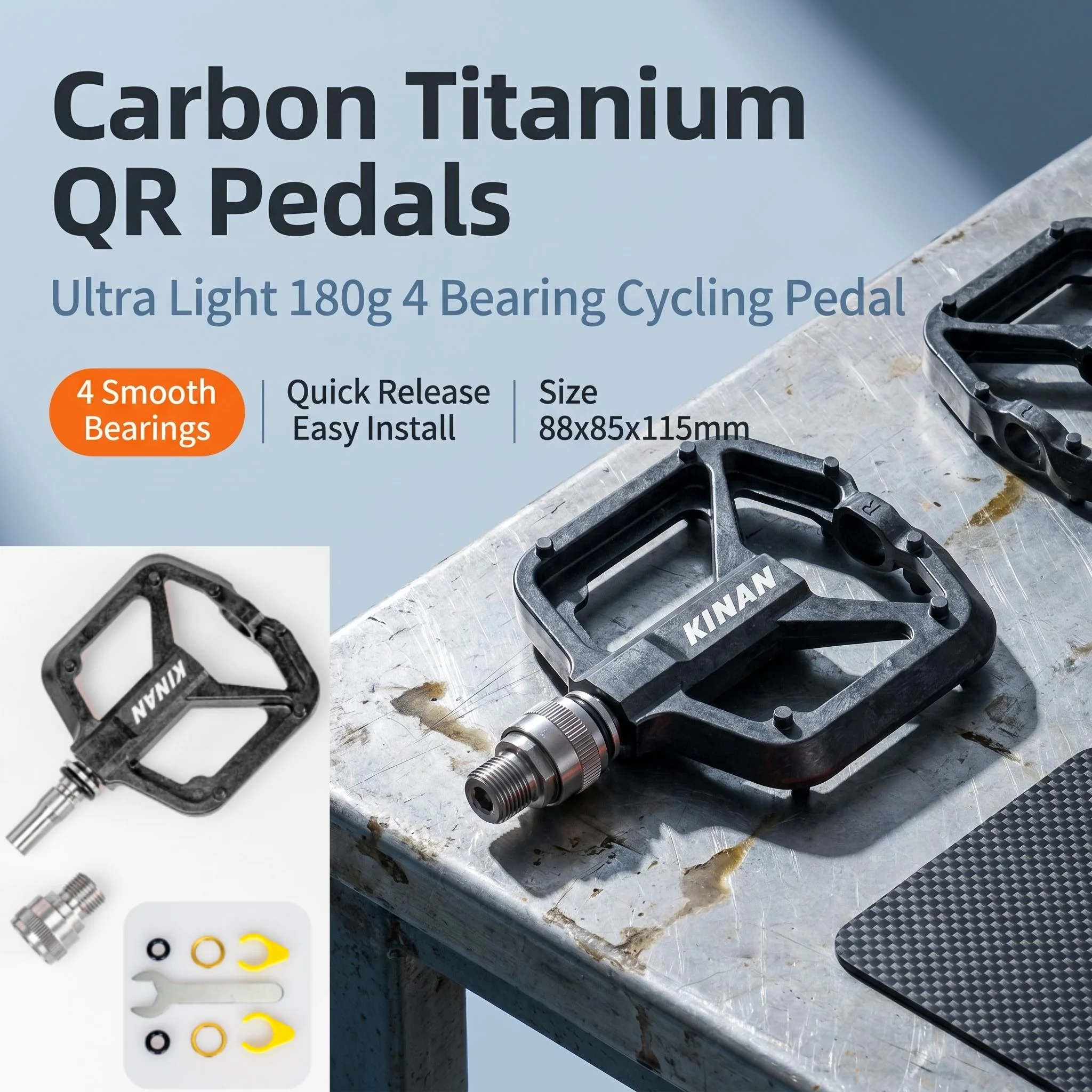 Carbon Titanium Quick Release Bicycle Pedal LIGHTNESS 12 Anti-Slip Studs, 4-Bearing for Brompton Folding Bike 180g/140g
