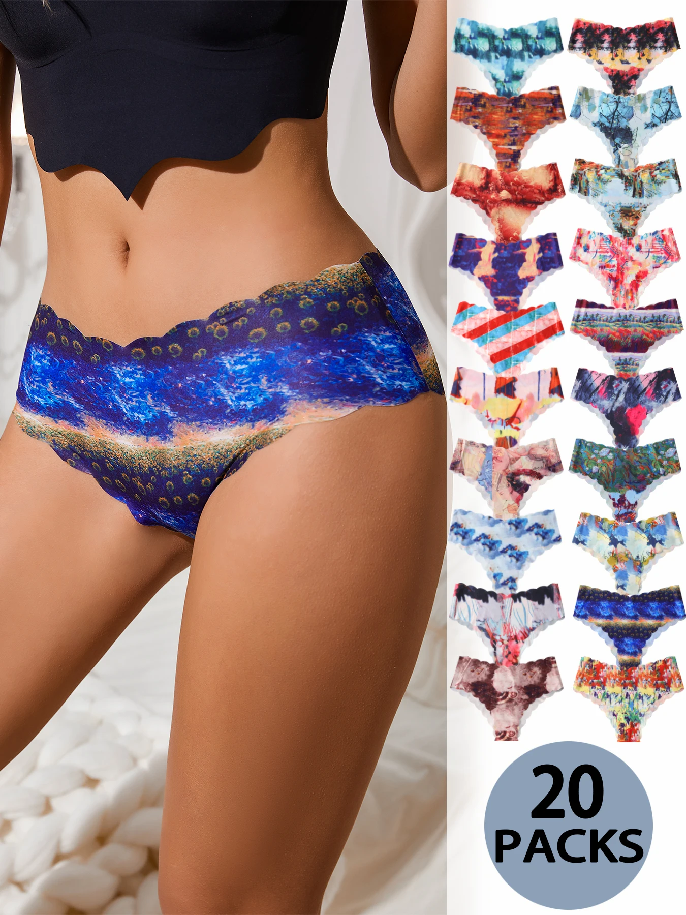 20 printed packs, comfortable, breathable, ice silk seamless women's underwear