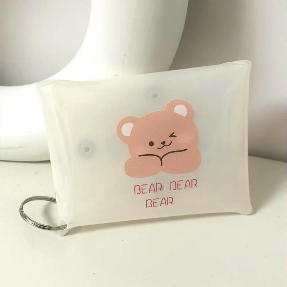 

Transparent PVC Card Holder Cartoon Bear Folded Card Storage Bag With Keychains Mini Coin Purse Business Card Purse Wallet