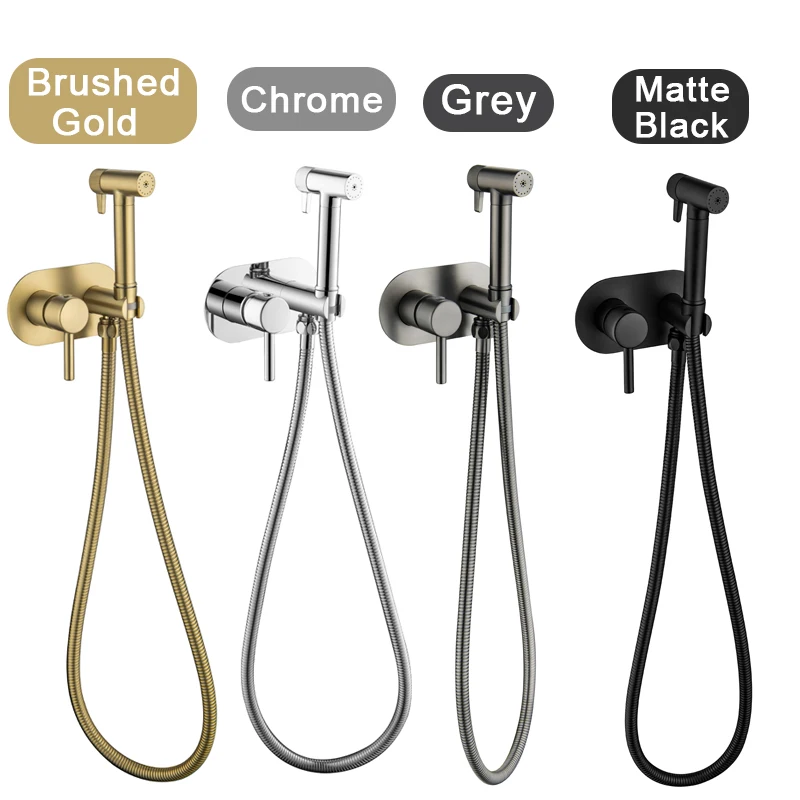 

Bidet Sprayer Toilet Faucet Matt Black Brass Portable Hand-held Wall-mounted Mixer Hot And Cold Water Hygienic Shower Set