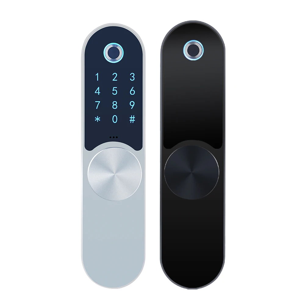 Double Latch Finger Print Keyless Electronics Security Bedroom Home Tuya Handle Wood Door Smart Lock