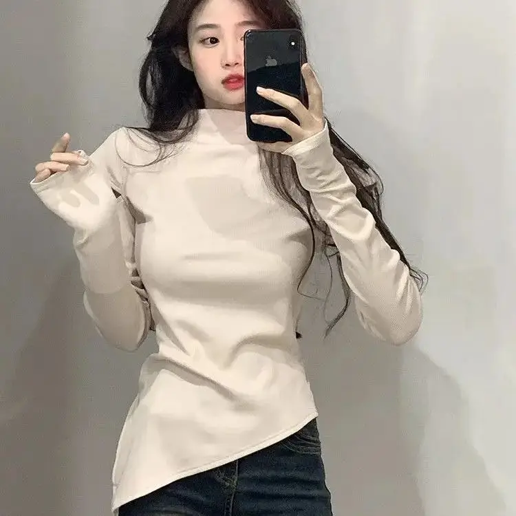 Half Turtleneck Women T-Shirt Casual Hollow Chic Versatile  Comfortable   Autumn Top Harajuku Classic Fashion Women Clothing