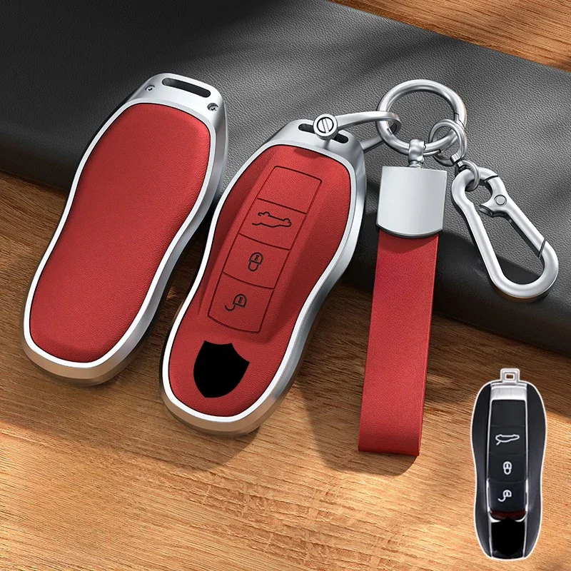 Aluminum Alloy Leather Car Smart Key Fob Case Cover Bag For Porsche Cayenne Panamera 918 Spyder Macan Cayman Carrera Boxster