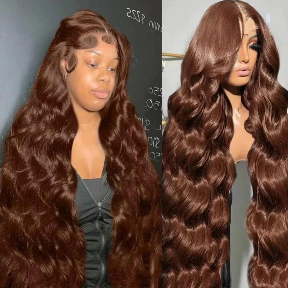 #4 Chocolate Brown 13x4 13x6 HD Lace Frontal Body Wave Wig 200 Density Colored Front 100% Human Hair Wigs For Women 30 36 Inch