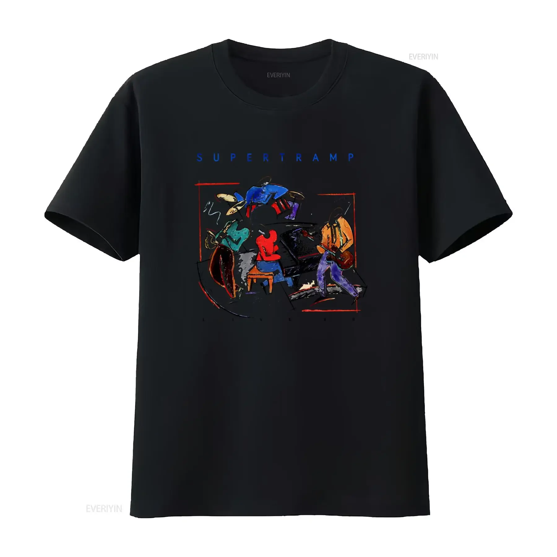 Vintage Rock Concert Music Live '88 Supertramp T-Shirt mit Band-Performance-Print, Vintage-Washed-Top für den Alltag, stilvoll