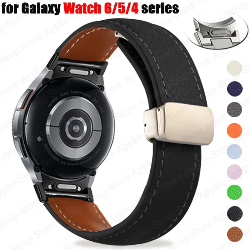 No Gaps Leather Band for Samsuang Galaxy Watch 6 5 4 40 44mm Quick fit Magnetic Buckle Strap for Galaxy Watch6 4 classic 43 47mm