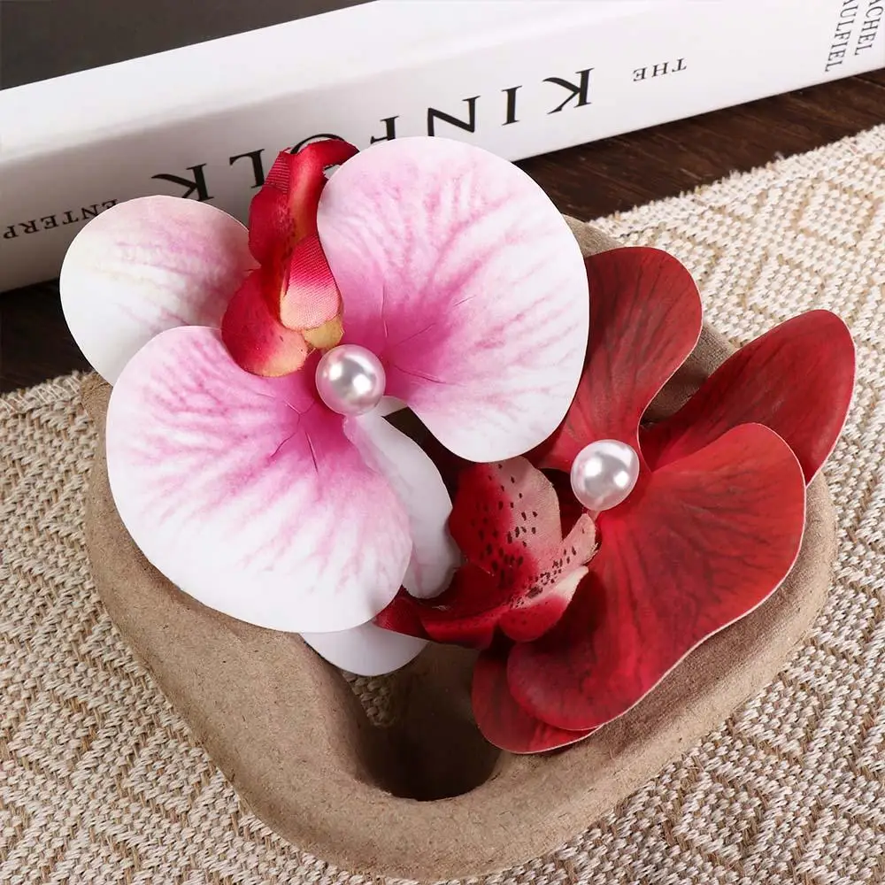 Sweet Cloth Flower Hair Clip Pearl Korean Style Orchid Flower Hairpin Butterfly Orchid Headdress Girl Hair Clip Holiday