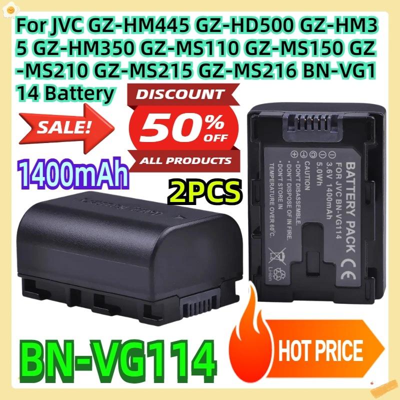 For JVC GZ-HM445 GZ-HD500 GZ-HM35 GZ-HM350 GZ-MS110 GZ-MS150 GZ-MS210 GZ-MS215 GZ-MS216 1400mAh BN-VG114 Battery