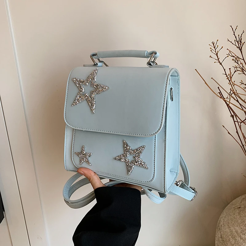 High-looking Macaron Color Fashion Backpacks Bling Star Women's Bags on Sale 2024 Brand Versatile Flip Cover Fashion Backpacks