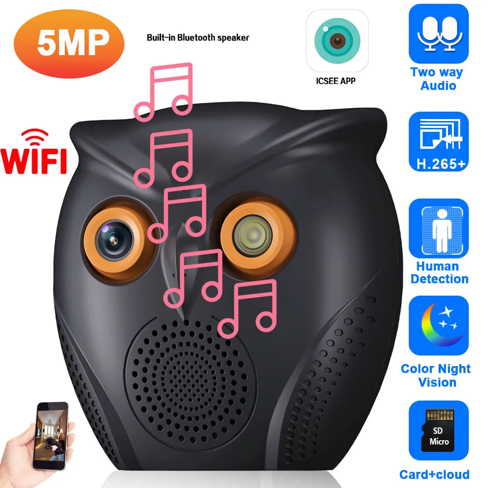 

5-мегапиксельная беспроводная камера безопасности ICSEE с Bluetooth-динамиком, цветная камера ночного видения, Wi-Fi, IP-камера видеонаблюдения, камера домашней безопасности, радионяня