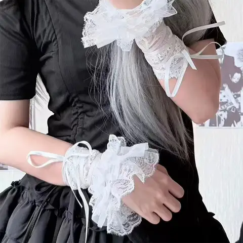 Detachable Lace Fake Sleeves Mesh Flower Flared Sleeves three Layers Ruffles Ruched False Cuffs DIY Cosplay False Sleeves