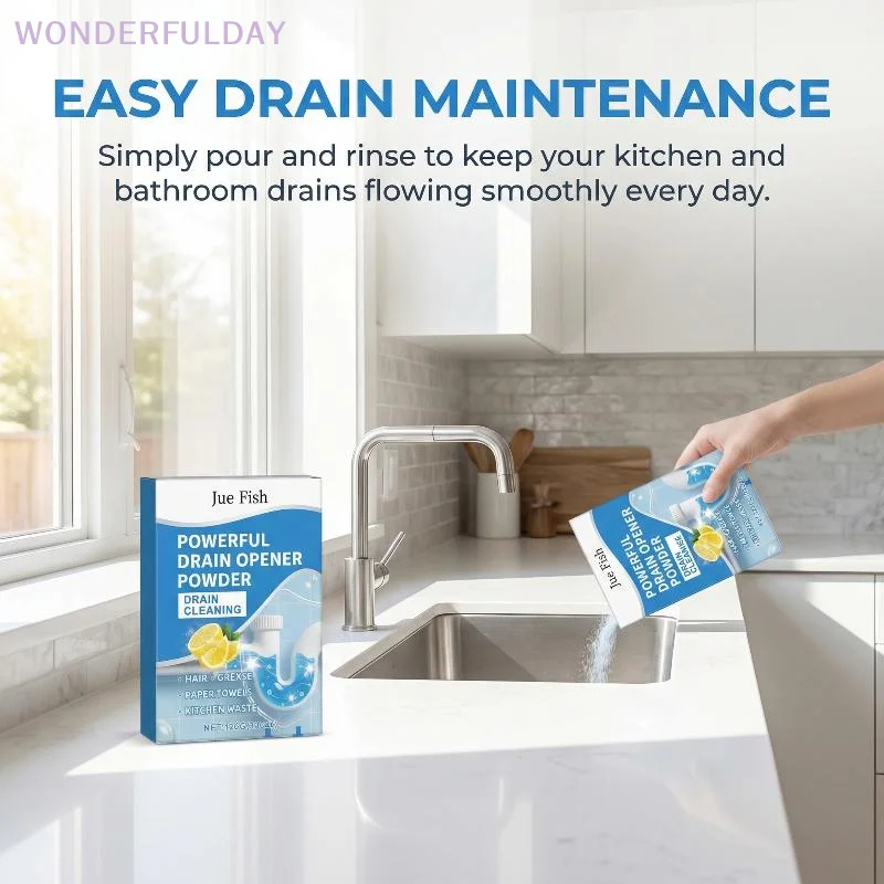 NewJUE FISH 4Pcs/Box Powerful Drain Sewer Cleaning Powder Safe Formula Dissolves All Types of Blockages Restores Smooth Drainage