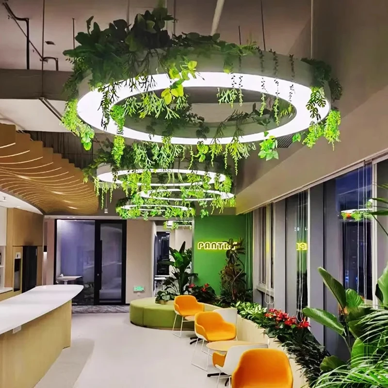 Customized Supermarket Engineering Lighting Adjustable Height Non-standard Artificial Plant Decoration Modern Round Chandeliers