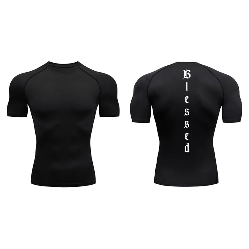 Letter Print Short Sleeve Compression Shirts for Men Athletic Quick Dry Tees Tshirt Christian Gym Workout Running Undershirts