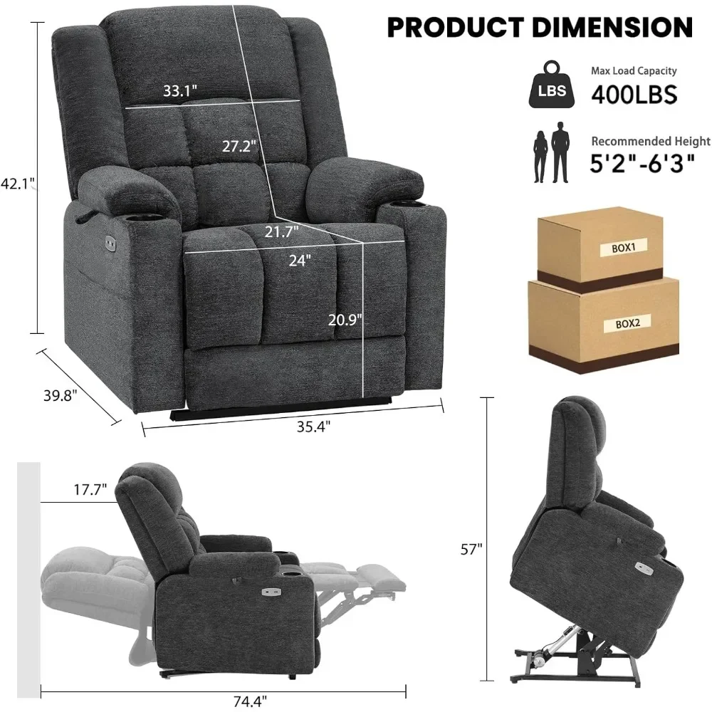 Кресло-реклайнер с двойным двигателем и электроподъемником с подогревом и массажем для пожилых людей, удобное плоское кресло