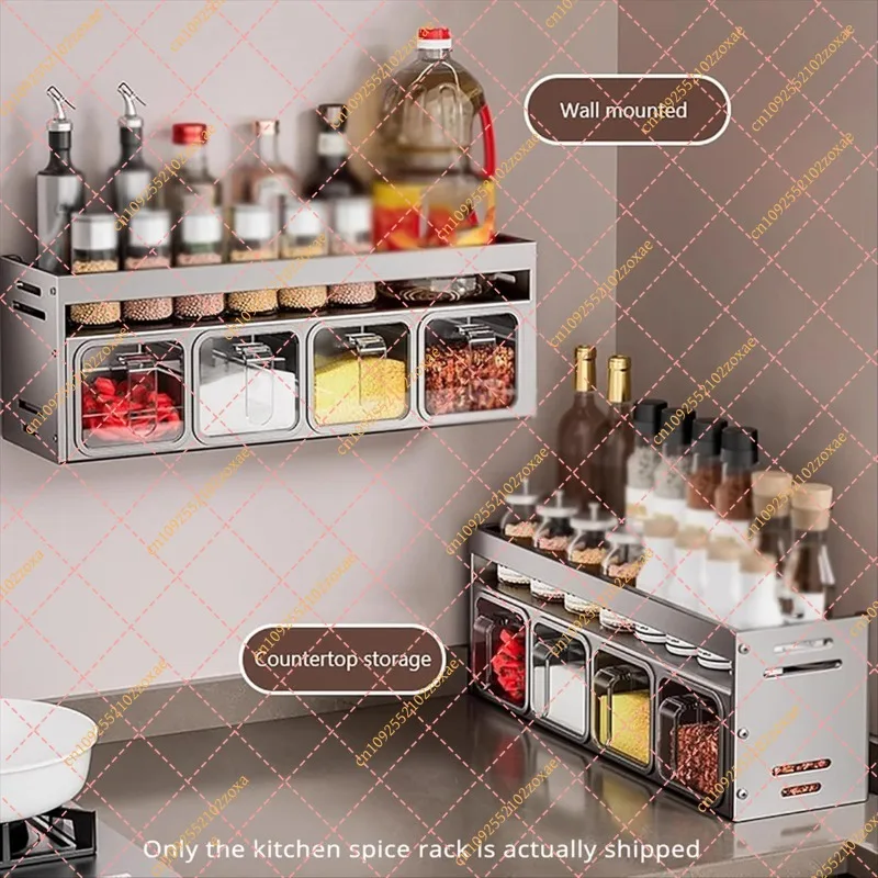 LF Wall Mounted Spice Rack Organizer Kitchen Countertop Seasoning Box Storage Shelf Condiment Holder Home Cooking Accessories
