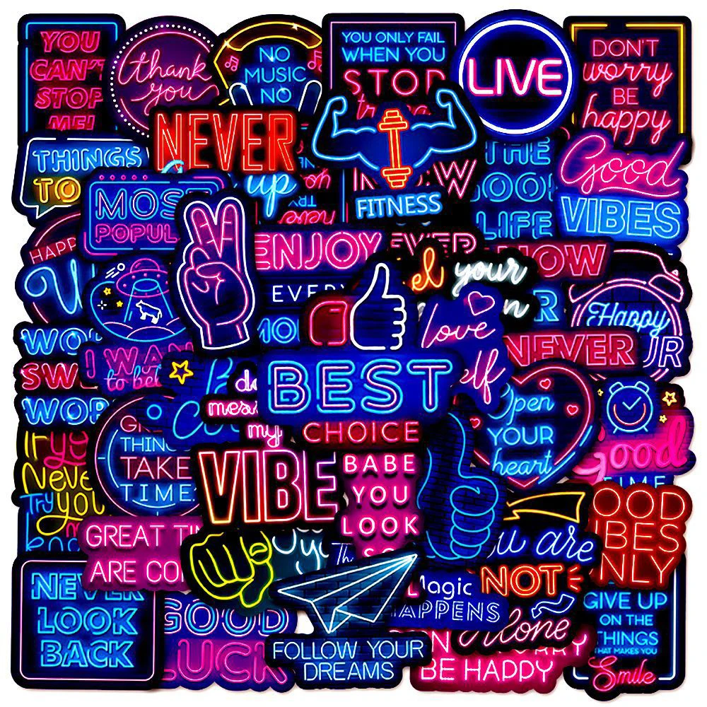 10/30/50 Stück Neon inspirierende Phrasen Cartoon Aufkleber ästhetische DIY Notebook Gitarre Skateboard coole Graffiti Aufkleber Spielzeug Geschenke