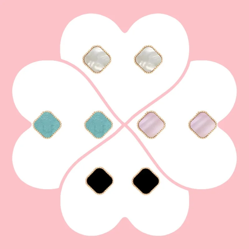 High-Quality 925 Silver Clover Advanced Textured Earrings For Women'S Jewelry Flower Shell Enamel Rose Gold Plating Earrings
