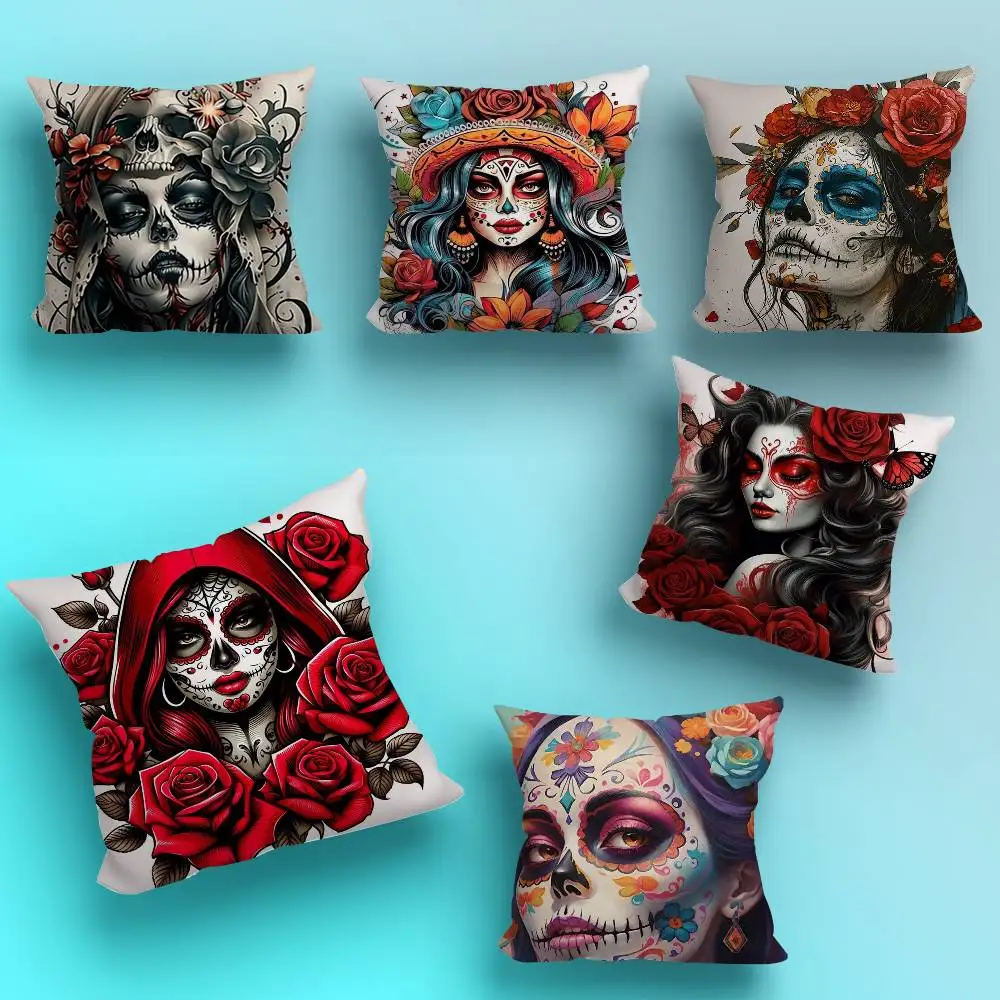

S-Skull Girl Catrina R-RoseS Pillow Case Pillow Case Living Room Sofa Cushion Cover Suitable For Home Bedroom Room Decoration