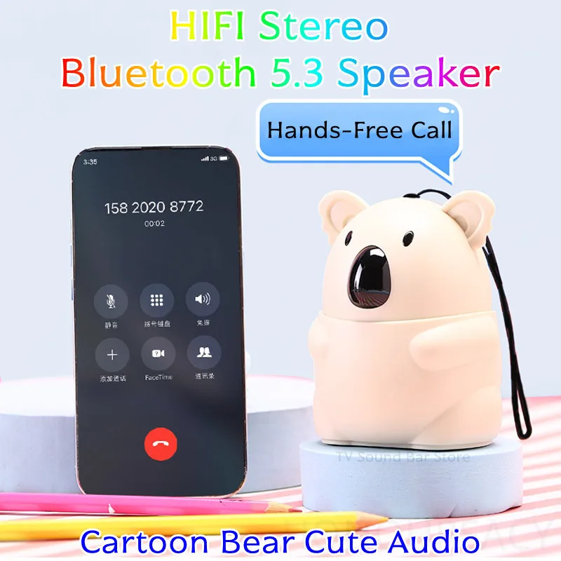 

Портативная колонка TWS с Bluetooth 5.3, стереозвуком HIFI, функцией громкой связи, дизайном милого мультяшного медведя, идеальный подарок, мини-сабвуфер для улицы